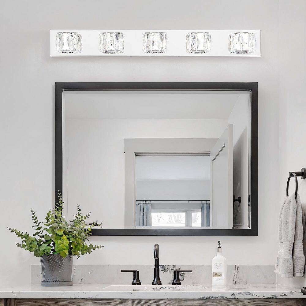 Modern Indoor 35 in. 5-Light Chrome LED Dimmable Vanity Light Wall Sconce with Clear Crystal Shades price history on PriceWatchPro