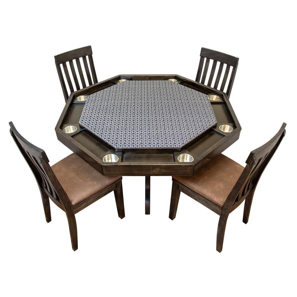 Mocha Knotty Alder Rectangular Poker Table with Stainless Steel Cup Holders
