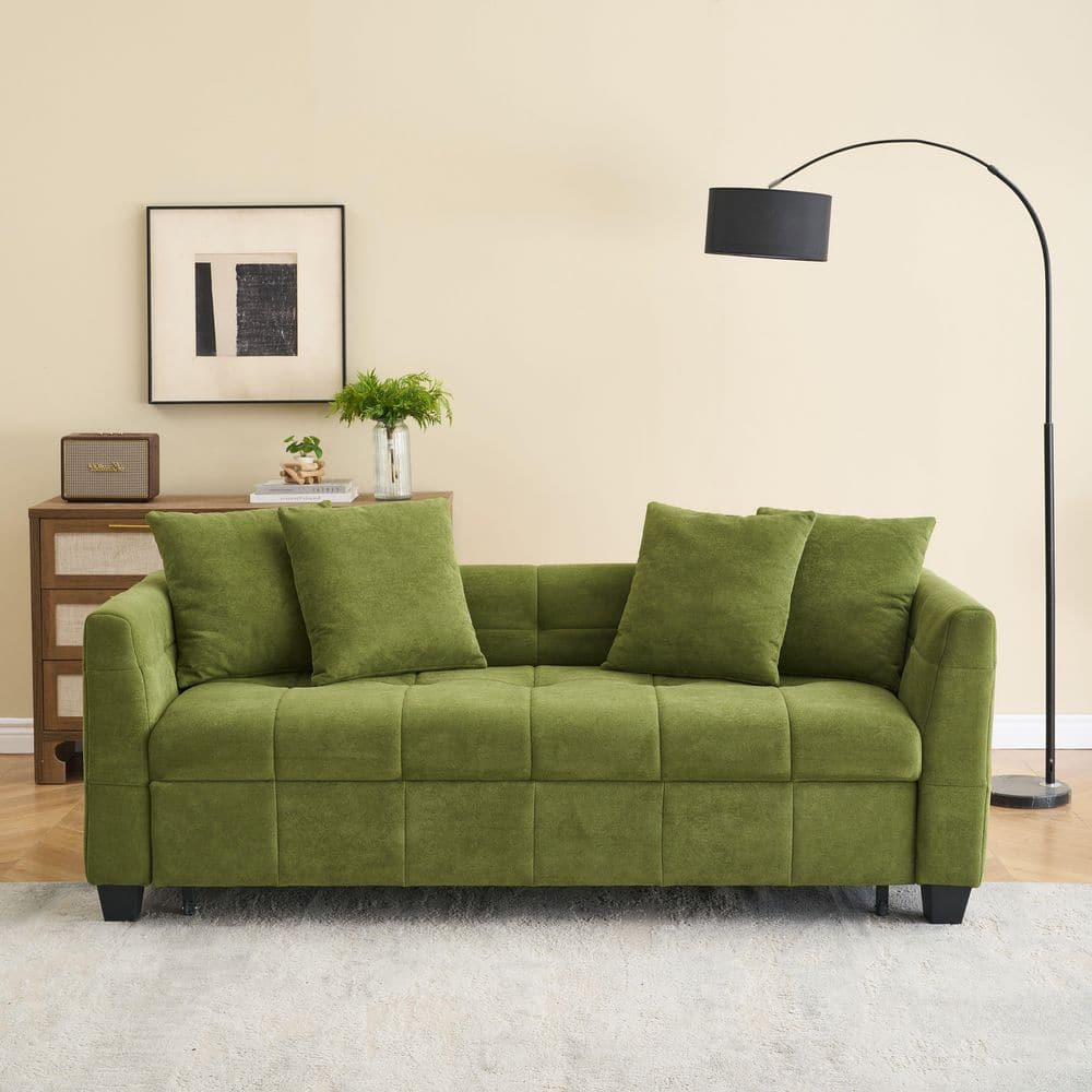 Green 77.9 in. Cloud Velvet Dual-Purpose 3-Seater Full Size Sofa Bed with P