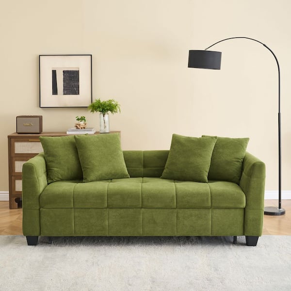 Green 77.9 in. Cloud Velvet Dual-Purpose 3-Seater Full Size Sofa Bed with Pull-Out Design
