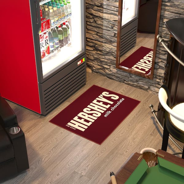 Hershey Brown 2 ft. 3 in. x 3 ft. Hershey Logo Non-Slip Entryway Mat Man Cave Decor Bedroom Area Rug