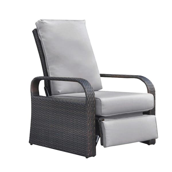 Unbranded Outdoor Wicker Automatic Adjustable Lounge Recliner Chair with Comfy Thicken Cushion, All Weather Aluminum Frame grey