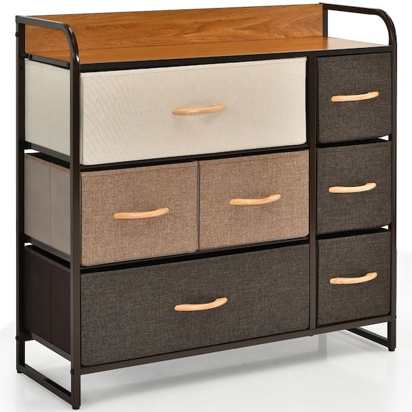 Costway 7-Drawer Cream Dresser Storage with Wooden Top 31 in. x 31.5 in. x 11.5 in.