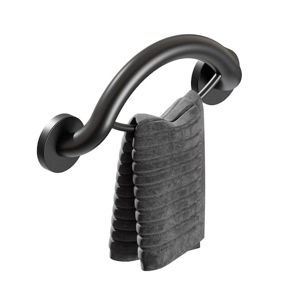 PLUS 2 in. 1,14 in. Wall Mounted Towel Ring and Grab Bar ADA Compliant, Support Up to 500 lbs. in Matte Black