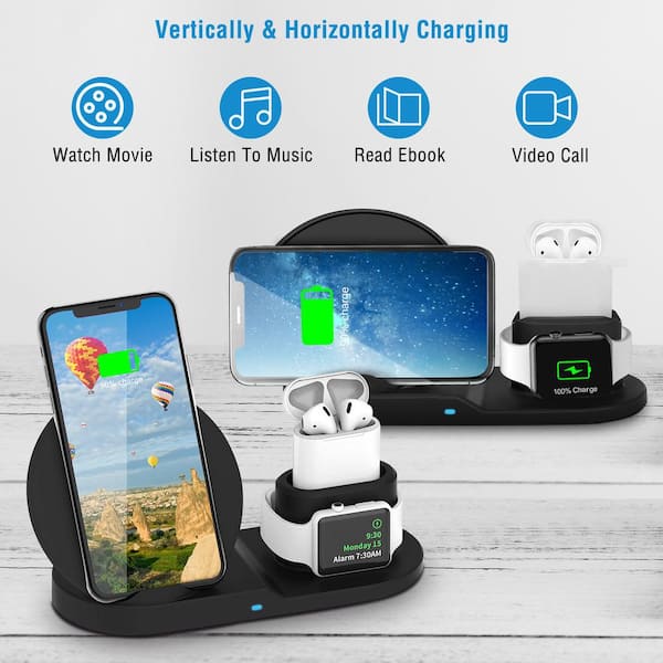 Etokfoks 3 in 1 White Wireless Charging Station Wireless Charger for iPhone/Android,  Smart Watch and Airpods MLPH005LT182 - The Home Depot