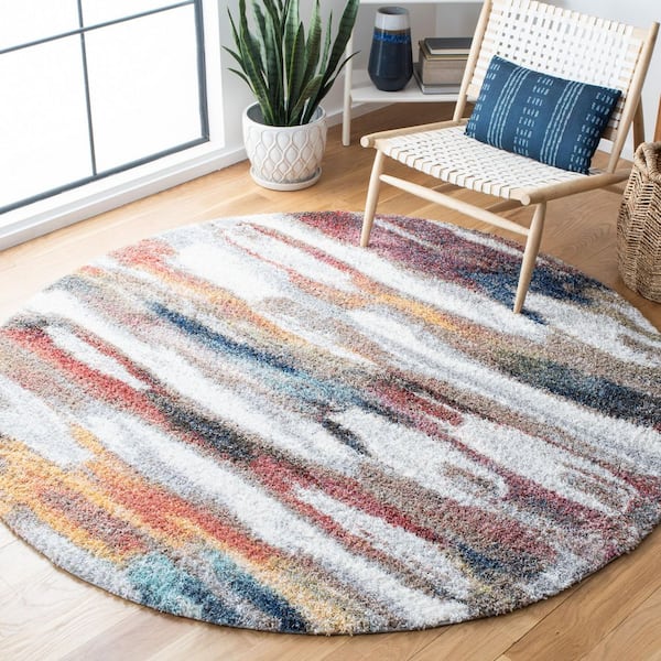 Calista 4 ft. x 4 ft. Ivory/Rust Abstract Multicolor Round Area Rug