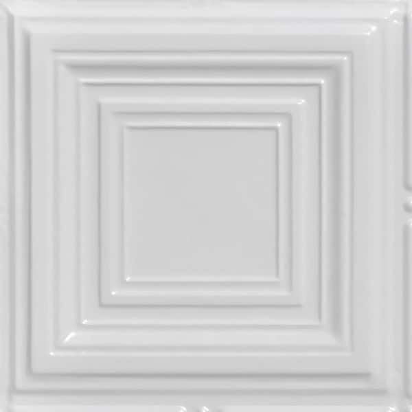 FROM PLAIN TO BEAUTIFUL IN HOURS Take Home Sample - Cubism White 1 ft. x 1 ft. Decorative Tin Style Nail Up Ceiling Tile (1 sq. ft./case)