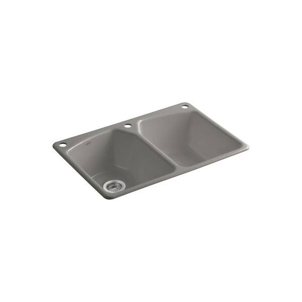 KOHLER Tanager Drop-In Cast-Iron 33 in. 3-Hole Double Bowl Kitchen Sink in Cashmere
