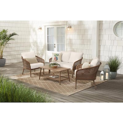 Hampton Bay Coral Vista 4-Piece Brown Wicker and Steel Patio ...