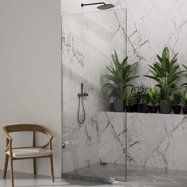 mortix 30 in. W x 78 in. H Fixed Panel Frameless Shower Door Screen in Brushed Nickel with 3/8 in. (10 mm) Clear Glass