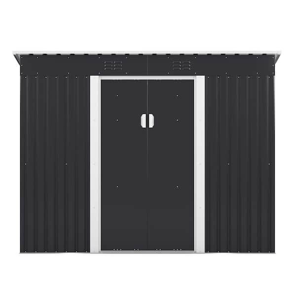 Siavonce 4.2 ft. x 9.1 ft. Outdoor Storage Shed, Metal Tool Shed with Lockable Doors Vents, Dark Gray, 39.5 sq. ft.