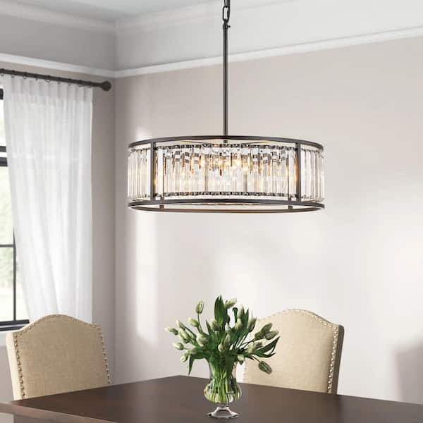 RRTYO Rensselear 4-Light Modern Black Cylinder Drum Crystal Chandelier for Dining Room