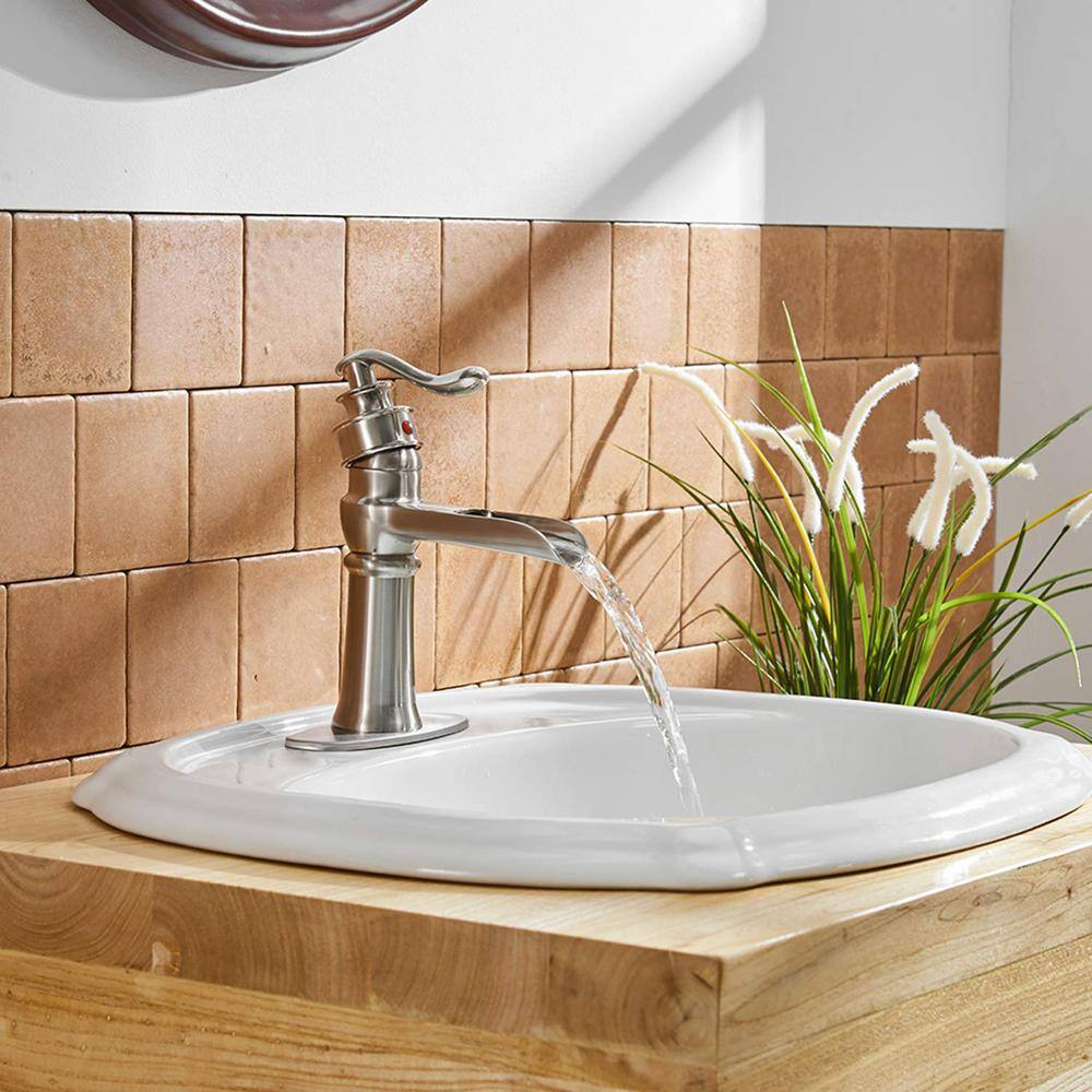 Brushed Nickel Single-Handle Waterfall Bathroom Faucet