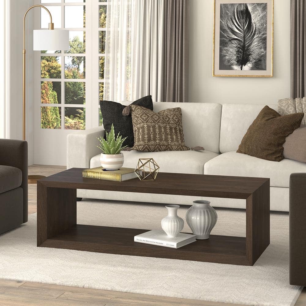 Alder Brown Rectangular MDF Coffee Table with Shelf