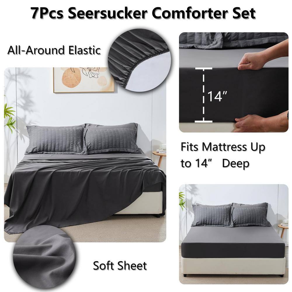 Full Dark Gray Microfiber 7-Piece Bed in a Bag Set