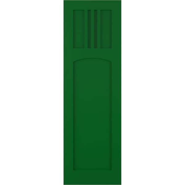 Ekena Millwork True Fit 15 in. x 36 in. Flat Panel PVC San Miguel Mission Style Fixed Mount Shutters Pair in Viridian Green