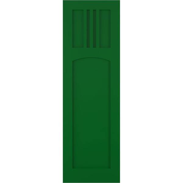 Ekena Millwork 18 in. x 34 in. PVC True Fit San Miguel Mission Style Fixed Mount Flat Panel Shutters Pair in Viridian Green