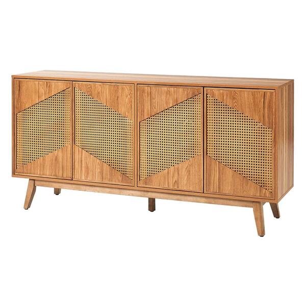 JAYDEN CREATION Giul Modern Walnut Wood 63" Wide 4-Door Sideboard with Solid Wood Legs
