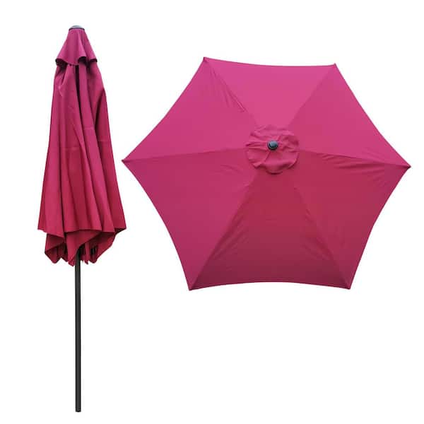 CoolSum 9 ft. Steel Push-Up Patio Umbrella in Burgundy with Crank and Tilt, UV-Resistant