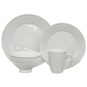 16-Pieces White Round Stoneware Dinnerware Set (Service for 4)