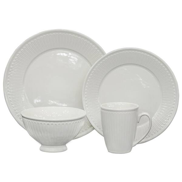 Over and Back 16-Pieces White Round Stoneware Dinnerware Set (Service for 4)
