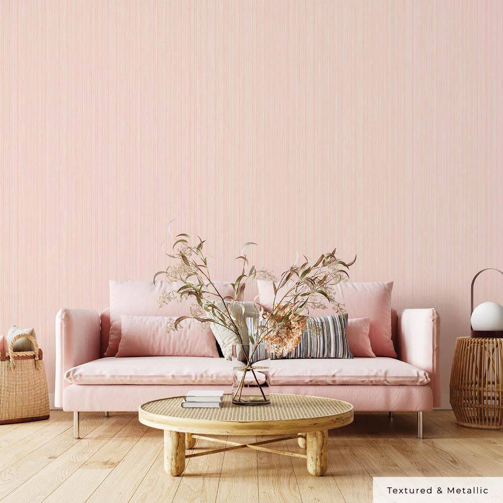 Pink Textured Grasscloth Peel and Stick Wallpaper Roll