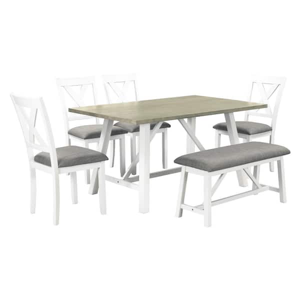 maocao hoom 6 Piece Wood Dining Table Set in White