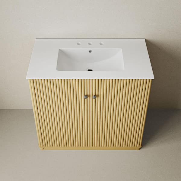 Lafayette 36 in. Freestanding Bath Vanity in Natural Oak with White Ceramic 3-Hole Widespread Sink Top