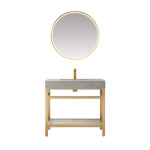 Funes 36 in. W x 22 in. D x 34 in. H Single Sink Bath Vanity in Brushed Gold with Grey Natural Stone Top and Mirror