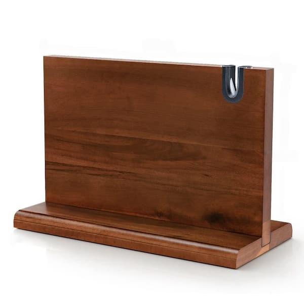 14 in. x 10 in. 14-Knife Wood Magnetic Knife Block, Double Sided Magnetic Knife Holder Rack for Kitchen Counter