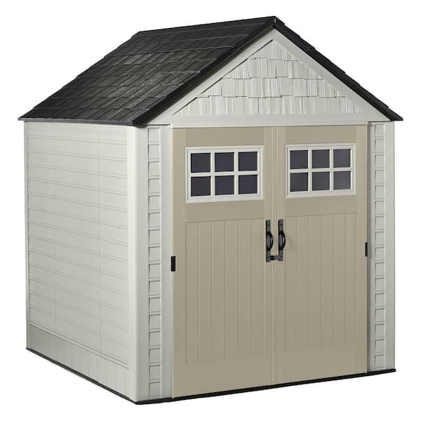 Rubbermaid 7 ft. W x 7 ft. D Durable Weather Resistant Plastic Outdoor Storage Shed, Sand 0.58 sq. ft.