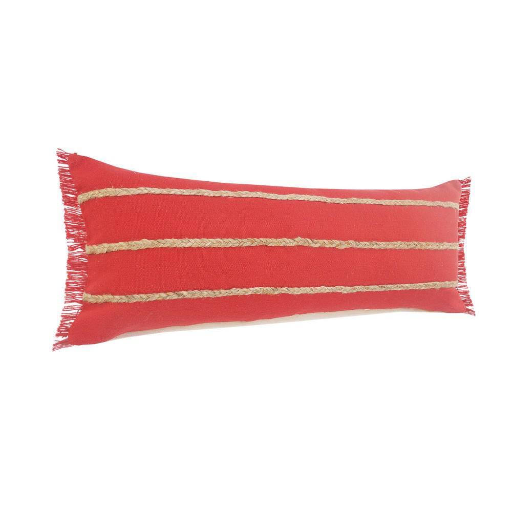 Americana Nautical Red & Tan Jute Braided Lumbar Pillow, 14" x 36"