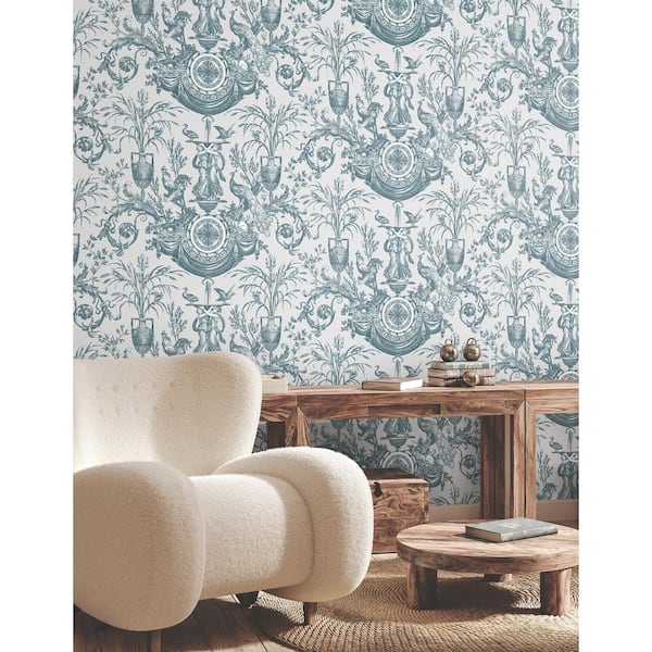 Avian Fountain Toile Jade Wallpaper Roll