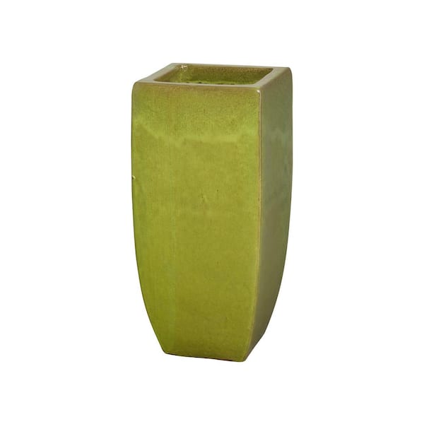 Tall 13 in. L x 29.5 in. H Citron Ceramic Square Planter with Drainage Hole