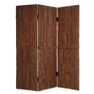 Brown Wooden Foldable 3-Panel Room Divider with Plank Style, Small