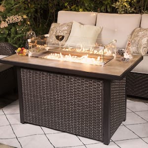 43 in. 50,000 BTU Brown Rectangle Wicker Outdoor Propane Gas Fire Pit Table with Glass Fire Pit Wind Guard