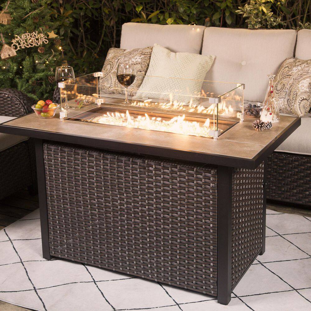 Nuu Garden 43 in. 50,000 BTU Brown Rectangle Wicker Outdoor Propane Gas ...