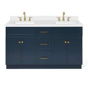 Hamlet 61 in. W x 22 in. D x 36 in. H Vanity in Midnight Blue with White Pure White Quartz Top