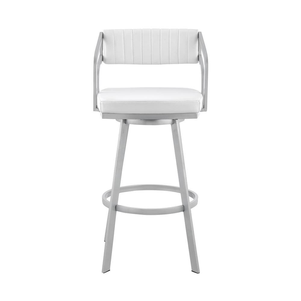 Modern Scranton 26" Swivel White Faux Leather & Silver Metal Bar Stool