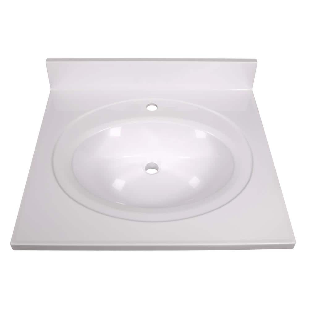 Brookings 25 Inch White Bathroom Vanity with Cultured Marble Top