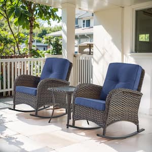 Carlos Brown 3-Piece Wicker Patio Conversation Set with Blue Cushions