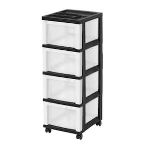 14.25 in. L x 12.05 in. W x 33.56 in. H Medium 4-Drawer Cart with Organizer Top in Black and Pearl