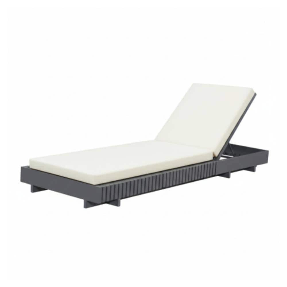 Gray 1-Piece Acacia Wood Outdoor Patio Chaise Lounge with White Cushions price history on PriceWatchPro