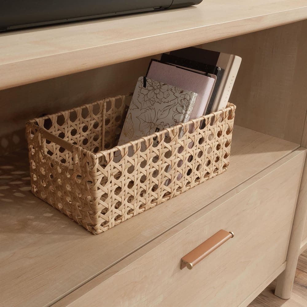 Natural Maple Wood Office Credenza with Drawer and Filing Cabinet