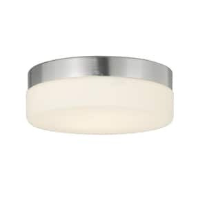Fusion Pixel 9 in. 1-Light Brushed Nickel Round LED Flush-Mount with Opal Glass Shade