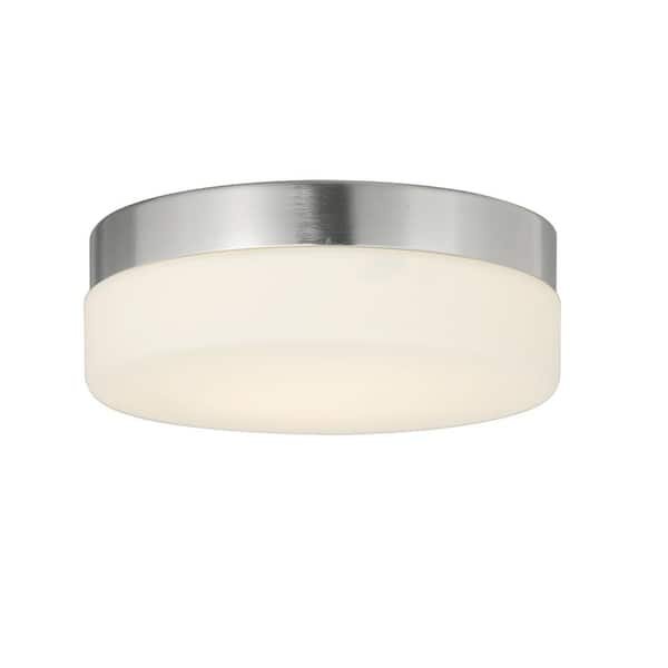 Justice Design Fusion Pixel 9 in. 1-Light Brushed Nickel Round LED Flush-Mount with Opal Glass Shade