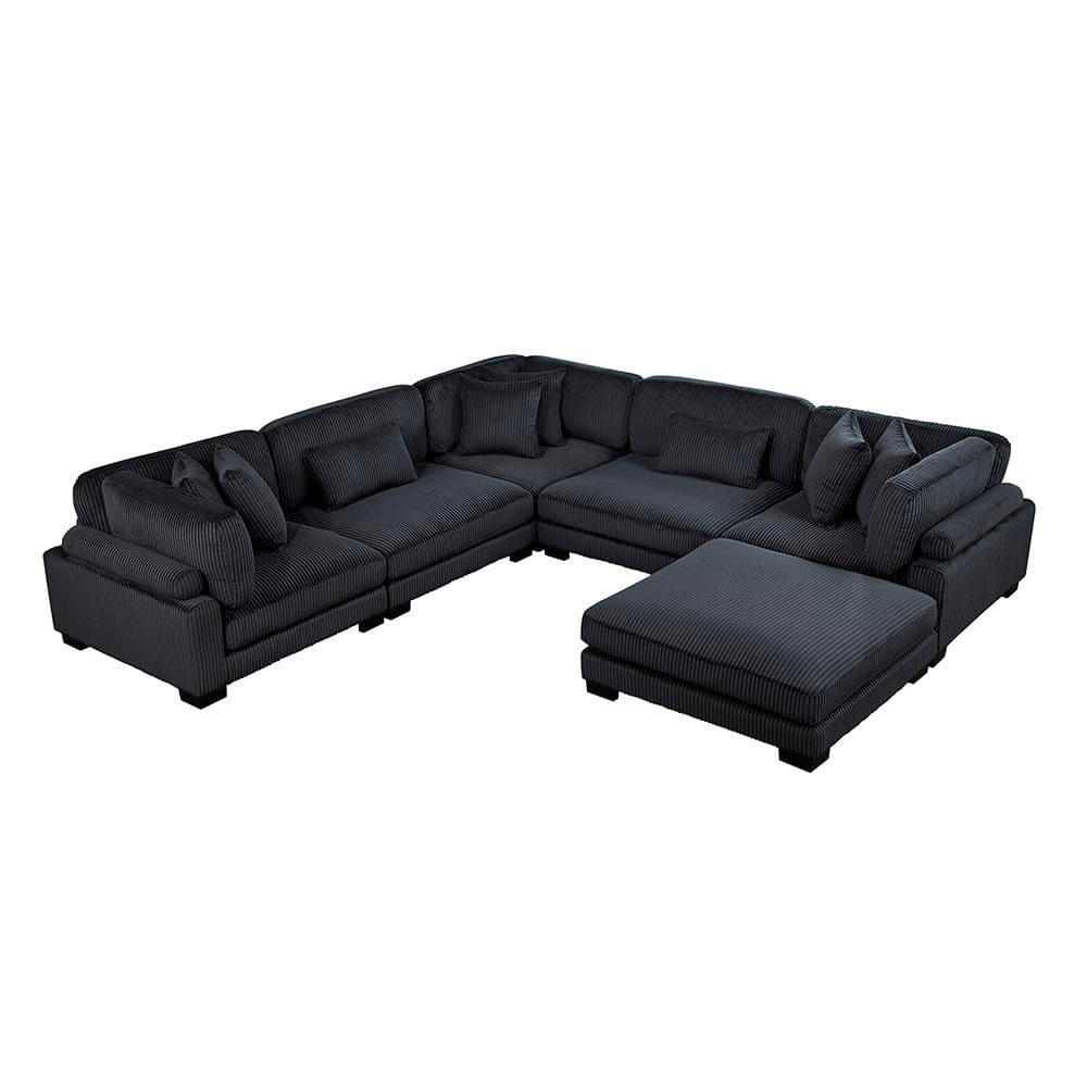 Turbo 135 in. Pillow Top Arm 6-Piece Corduroy Fabric Modular Sectional Sofa in. Black with Ottoman price history on PriceWatchPro