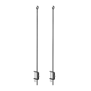 46 in. H Black Powdercoated Wrought Iron Outdoor O-Hook Railing Poles for String Lights (Set of 2)