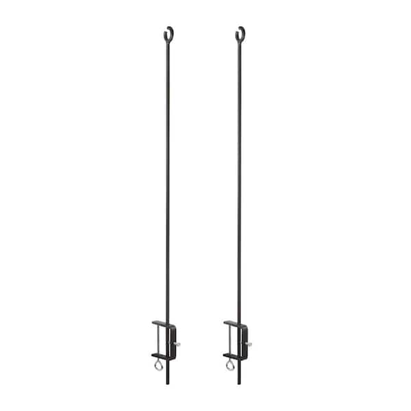 ACHLA DESIGNS 46 in. H Black Powdercoated Wrought Iron Outdoor O-Hook Railing Poles for String Lights (Set of 2)