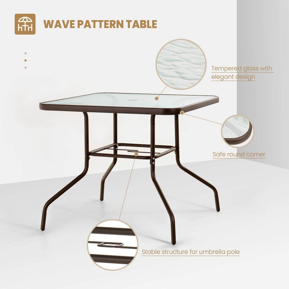 Beige 6-Piece Steel and Glass Outdoor Dining Set with Umbrella